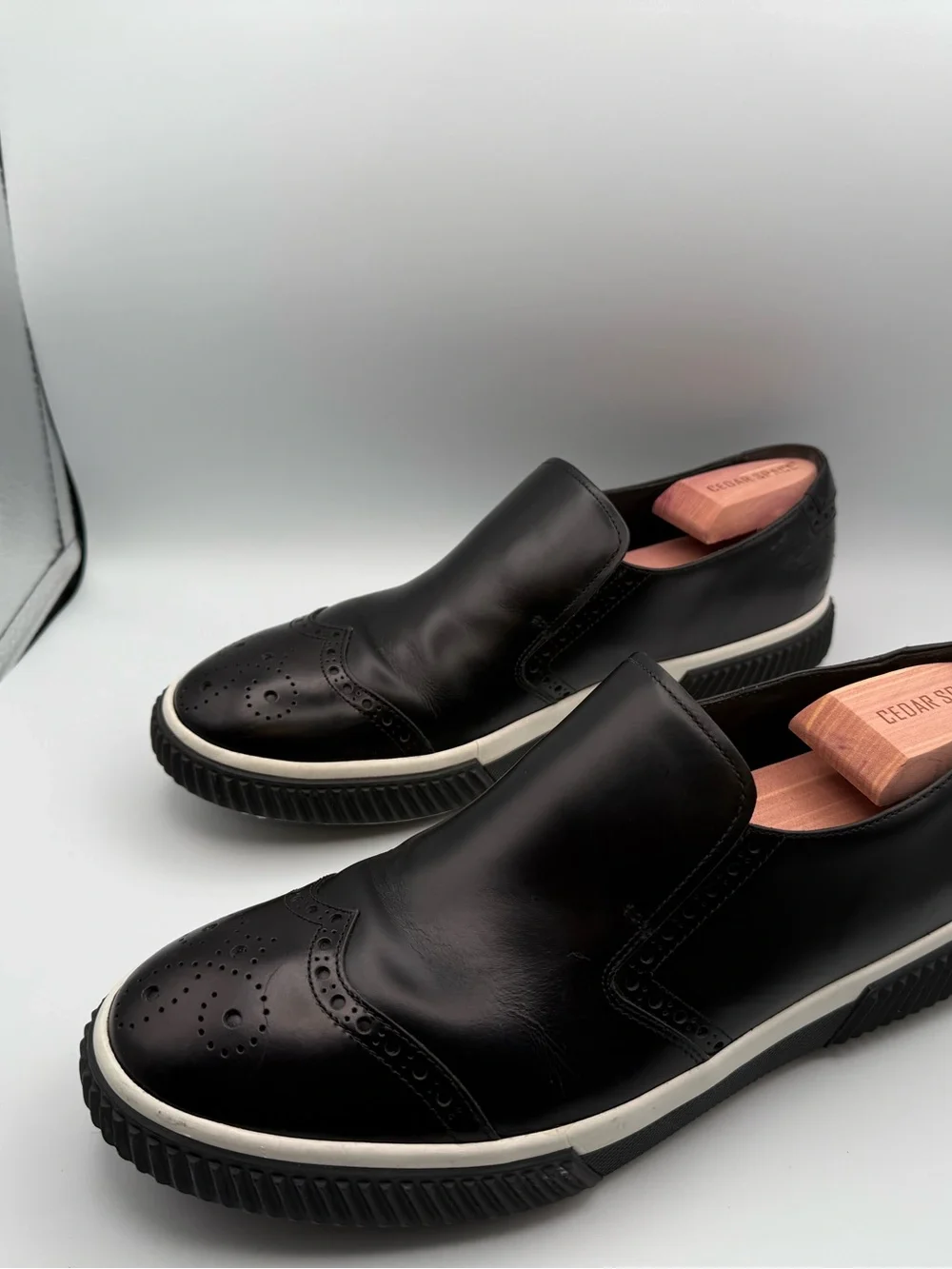 Prada Linea Rossa Black Leather Brogue Slip On Sneakers Sport COA US 10 / 9
